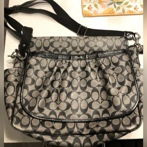 Coach Diaper Bag Messenger Tote Black/Gray Signature Coated Canvas Carry/Travel